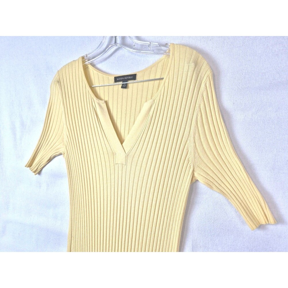 Banana Republic Women Butter Yellow Ribbed Sweater Dress Midi Knit Cotton Medium - Picture 3 of 8